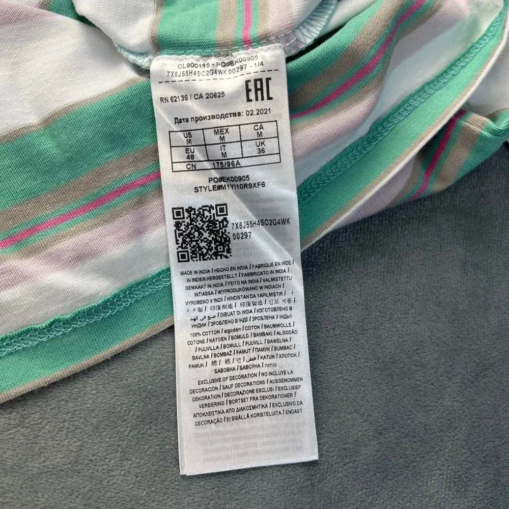NWT Guess Originals Mens Medium Green White Pink Stripe Short Sleeve T Shirt Tee - Picture 7 of 7